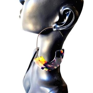 Geometric Hoop Earrings Acrylic Resin Boho Tortoise Shell One Pair Multi-colored